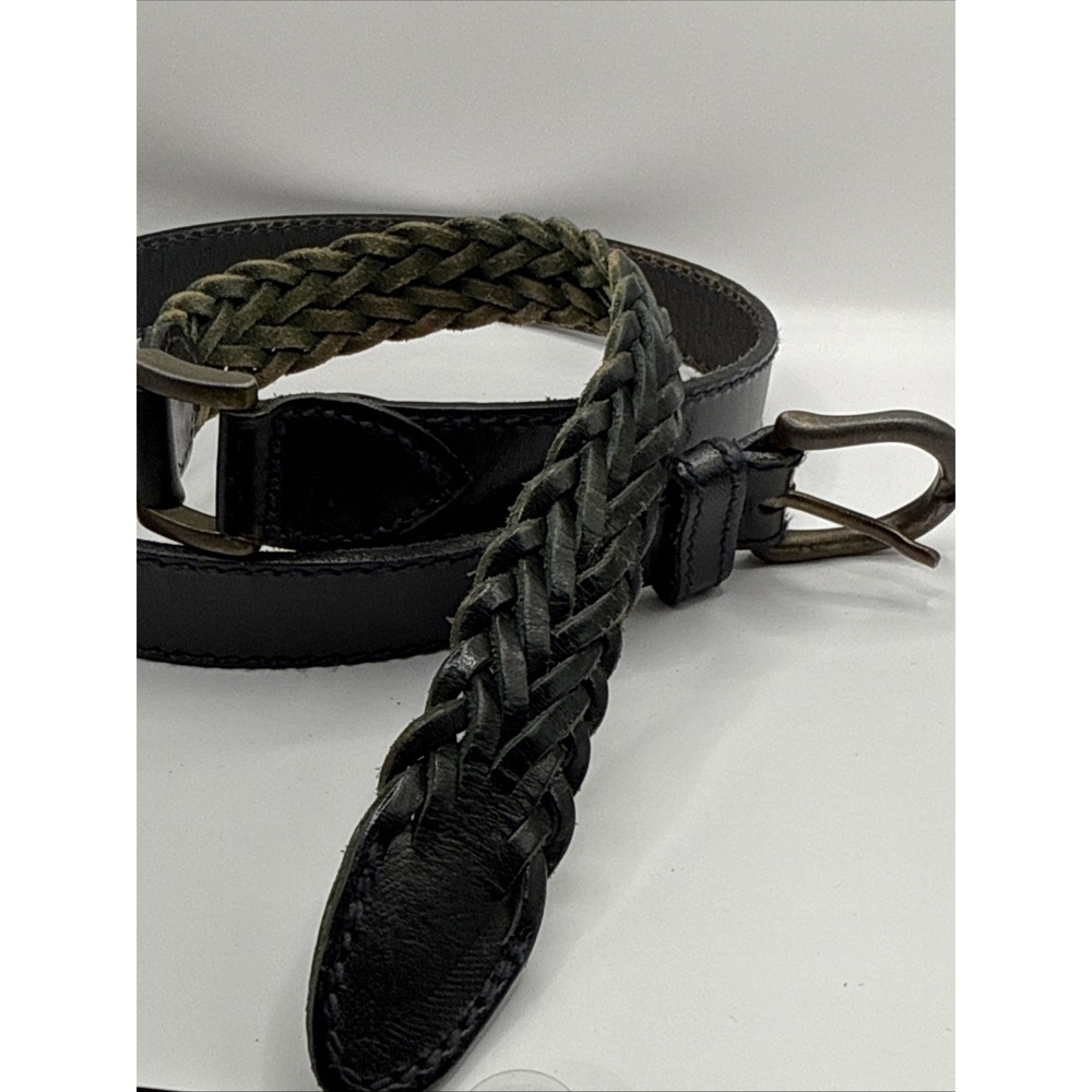 VINTAGE WOMEN'S GENUINE BRAIDED LEATHER BELT 2 PATTERNS OF LEATHER Sz M BOHO Y2K